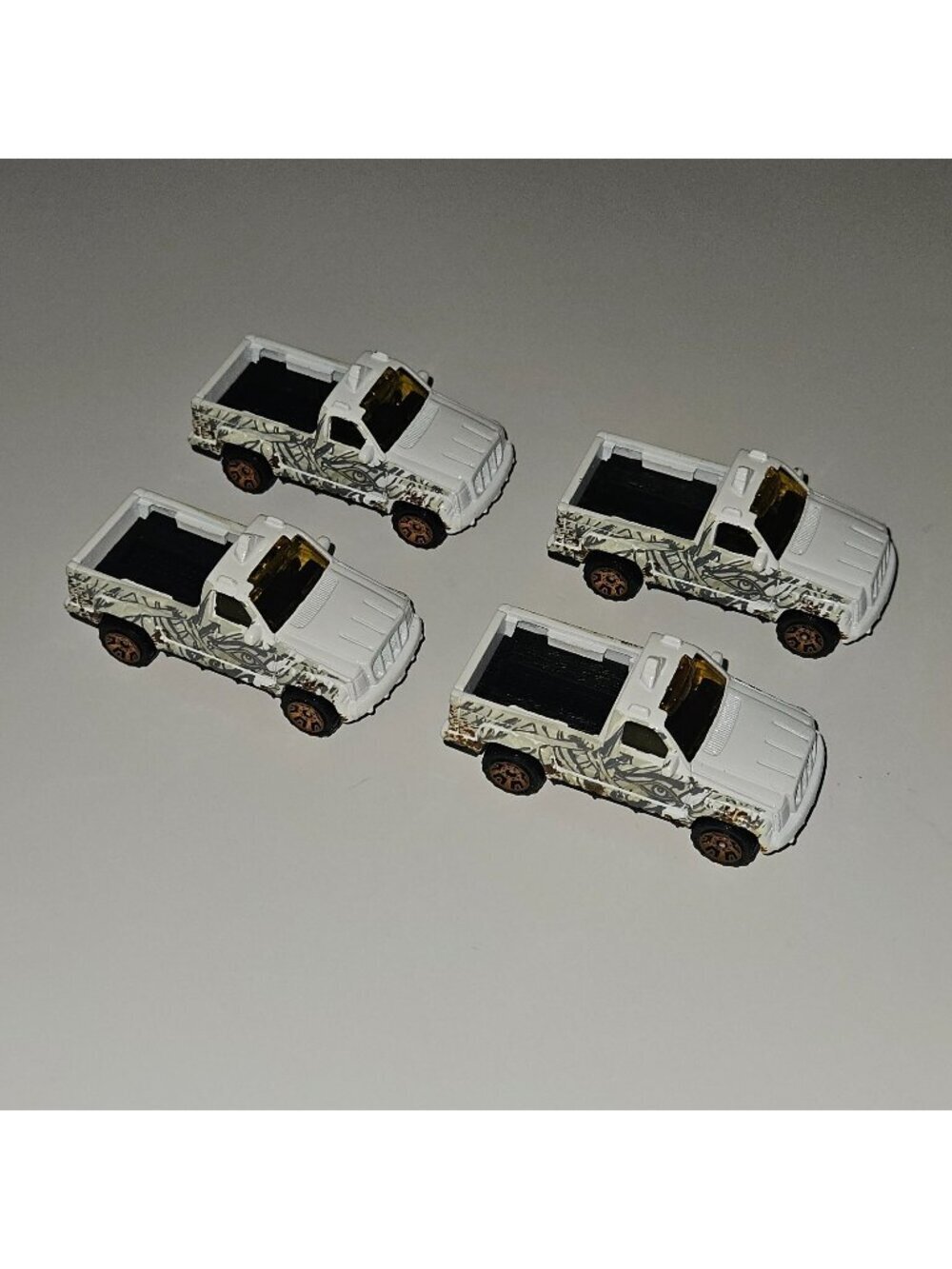 4 Matchbox Troop Carrier 2000 White Trucks Lot Gray Eye Yellow Windows Duplicate